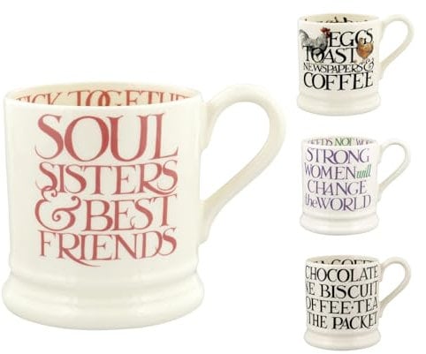 Emma Bridgewater große Tasse 1/2 Pint, Keramik Kaffeetasse groß - Steingut Tasse, Cappuccino, Latte, Kaffee, Teetasse - Schöne Tassen, Geburtstagsgeschenk - Kaffeebecher Rosa Schrift Soul Sisters