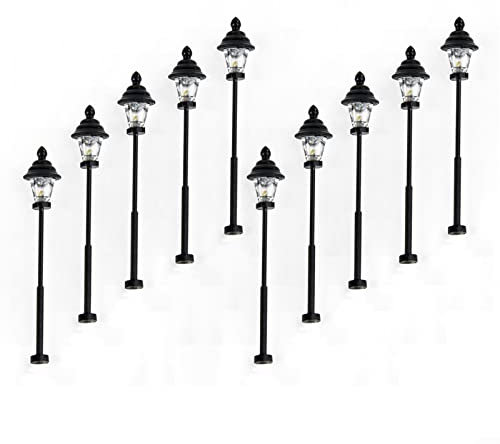 HpLive 10 Stück Mini Laternenpfahl Straßenlaterne Straßenlampe Lampen Modell für Eisenbahn, Warmweiß 1:160, 4.7cm