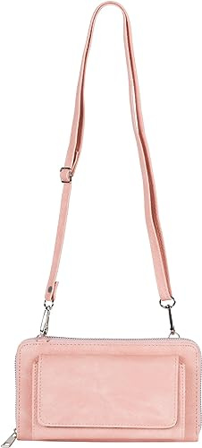 styleBREAKER Damen Handy Umhängetasche RFID Blocker, Rose | 20x11 cm Maß, 8 Kartenfächer, 3 Scheinfächer, Münz-Zipper, Frontfach für 6,5 Zoll Smartphones, 71-128 cm Riemen abnehmbar.