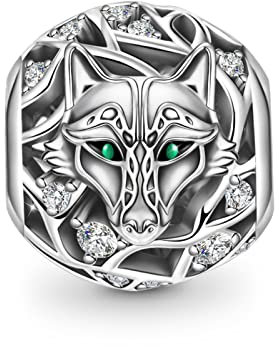 GNOCE Charme Loup en Perle - Charme en Argent Sterling 925 Incrusté de Pierres de Zircone Cristal Compatible avec Bracelets/Colliers pour Femmes, Filles, Épouse et Fille