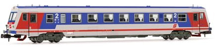 Arnold HN2521 ÖBB, Klasse 5047 Diesel Triebwagen, grau/rot/blau lackiert, altes ÖBB Logo, Ep. IV-V N Spur
