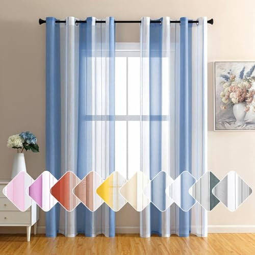 gestreifte Vorhänge, Voile,Modern, 2er-Set, 140x145cm, Blau