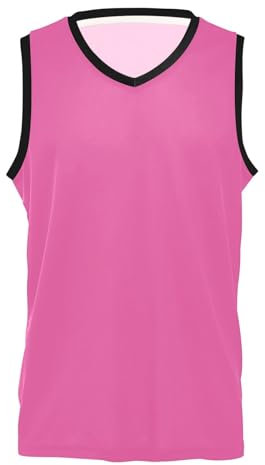 Rich Black V-Neck Basketball Trikots Herren Classic Sports Basketball Shirt Team Uniformen für Sport, Knallpink (Hot Pink), XL