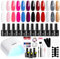MEFA 34 Pcs Gel Nail Kit with 48W UV Lamp, 12 Colors White Pink Red Glitter Gel Nail Polish Kit with Matte Glossy Gel Top Base Coat Manicure Tools Nail Art Decorations DIY Salon Home
