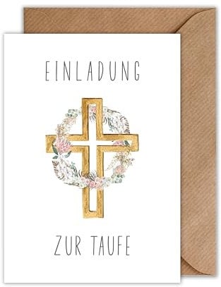 WBdesignz 10x Karte Taufe Taufkarte mit Umschlag - Einladung zur Taufe Einladung Kartenset Kreuz (DIN A6)
