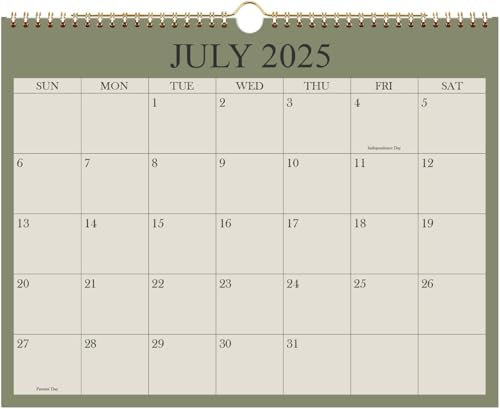 Kalender 2025-2026, Wandkalender 2025-2026 von Juli 2025 - Dezember 2026, 18 Monate Kalender mit Premium-Papier, Doppeldrahtbindung & Aufhängehaken, 21,6 x 27,9 cm, Grün