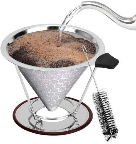 Filtro de café reutilizable de acero inoxidable, coladores de café, prácticos accesorios de preparación de café, filtro con base