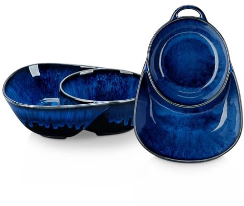 vancasso Starry Lot de 2 bols à goûter et à trempettes divisés pour séparer les céréales et le lait, passent au micro-ondes et au lave-vaisselle, bleu