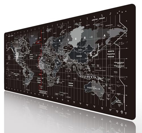HGWALP Grande tappetino per mouse da gioco nero Mappa del mondo Mouse Pad con base in gomma antiscivolo, Extended XXL Long Keyboard Pad Big Mouse Pad per scrivania, 31,5 X 11,8 pollici