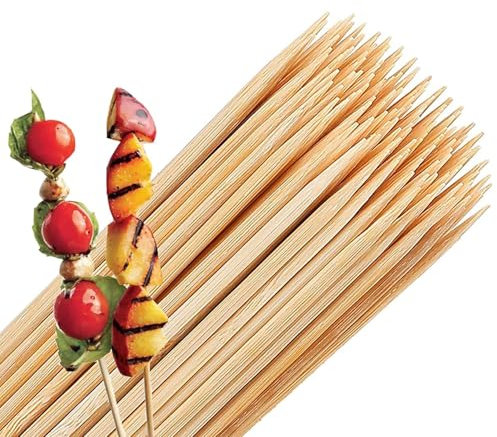 Lot de 300 brochettes à brochettes en bambou biodégradables de 25 cm pour viande, légumes, fruits, bonbons, barbe à papa et plateaux (300)