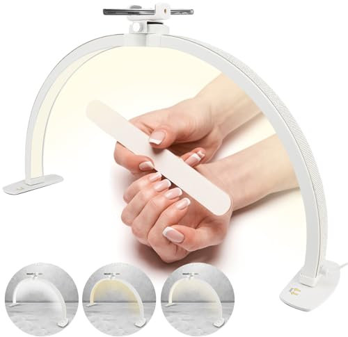 Half Moon Lamp, Foldable 3000-6000k Half Moon Light with Phone Holder, LED Nail Light for Desk, White Desk Lamp for Lash Eyelash Extension, Tattoo, Eyebrow (White (with diamond))