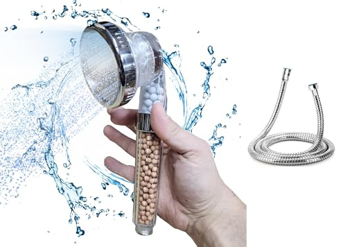 Cabezal de ducha iónico de mano con 3 modos, con filtro de alta presión, extraíble para ahorrar agua, suaviza el agua dura (3 modos+Manguera de ducha 150cm)