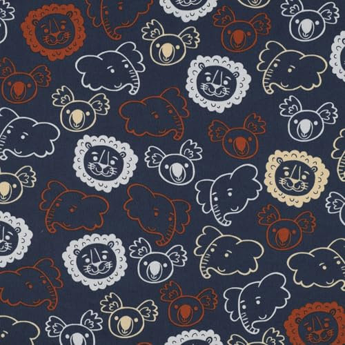 VmG-Store 1m Baumwollstoff zum Nähen 100% Baumwolle Nähstoff KEINE Meterware Kinderstoff Patchwork DIY Basteln Quilten Handwerken (Safari Tiere Navy Bc009)