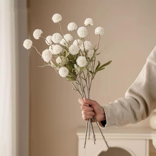 4 Chrysanthemum Stems Artificial Flowers, Artificial Kiku Flower,Fake Pompon Mum Silk Chrysanthemum Ball Stem, 52cm Large Faux Flower DIY Bouquet Bunches Arrangements,Wedding Decor