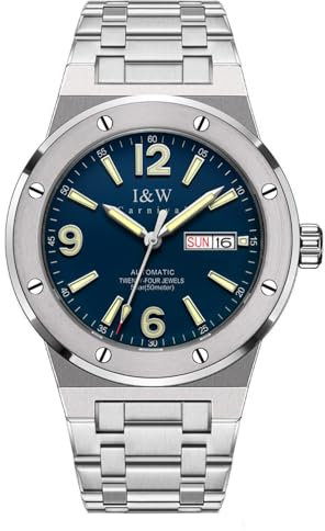 TEINTOP I&W Automatik Uhr Herren Mechanische Uhren Japanische Bewegung Stahlarmband Armbanduhren (Silber Blau)