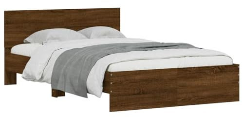 vidaXL Bettgestell, Bett mit Kopfteil LED-Beleuchtung, Doppelbett, Schlafzimmerbett, Bettrahmen mit Lattenrost, Braun Eichen-Optik 120x190 cm