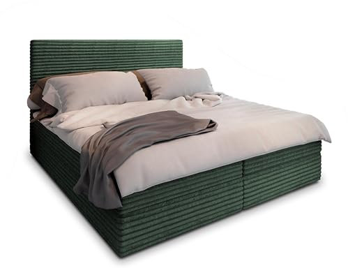 Masseno Boxspringbett PISA 180x200 cm Komplett-Set mit Matratze und Topper, Polsterbett mit Zwei Bettkästen -Grün, TILIA 39