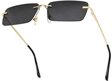 besbomig Occhiali da Sole Rettangolari Senza Montatura Donna Uomo Retrò Quadrati Ultra Piccoli Antiabbagliamento Occhiali da Festa in Metallo Moda UV400 Protezione