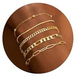 Dochais 5 Stück Armband Gold Set Damen Armband Verstellbar Damen Armbänder 14K Vergoldet Boho Gold Kubanische Büroklammer Perlen Armbänder Schmuck für Frauen Mädchen Stil C