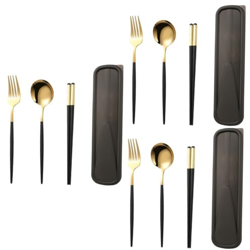 YARNOW 3 Ensembles Ensemble de couverts vaisselle cuillère à ramen bol ensemble the repas couverts de table couverts de pique- en plein air couverts réutilisables d'extérieur Black