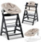 hauck Hochstuhl Alpha+ Newborn Set mit 2in1 Bouncer - Mitwachsender Holz Babyhochstuhl ab Geburt, inkl. Sitzauflage & Neugeborenenaufsatz - Schwarz | Winnie the Pooh