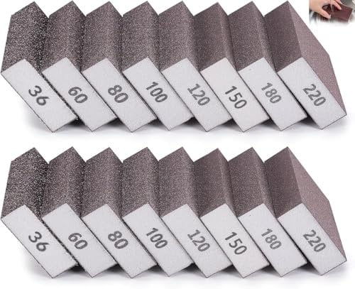 16 Stück Schleifschwamm, 36/60/80/100/120/150/180/220 Körnung Schleifschwämme Schmirgelpapier Holz Waschbar und Wiederverwendbar Schleifschwamm Geeignet zum Schleifen,für Holz, Metall, Wandpolitur