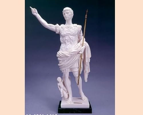 Generico ArteSacraCaravaggio Klassische Skulptur Cesare Augusto aus Alabasterpulver, Marmorsockel, 44 cm (17,32 Zoll) Made in Italy