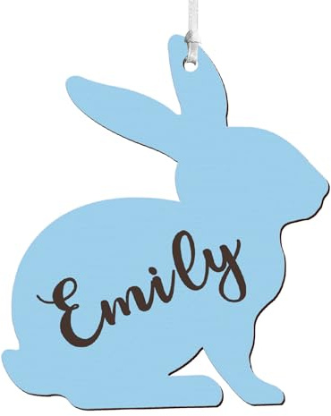Easter Gifts for Kids Personalised Easter Basket Tag Gifs for Boys Girls Children Engraved Wooden Easter Eggs Bunny Basket Tag Decoration (Bunny-Blue)