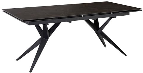 Mesa de comedor extensible de 180 a 260 cm, cerámica y cristal negro, mesa de cerámica grande, mesa de cocina rectangular de diseño, mesa de comedor extravagante con patas de metal