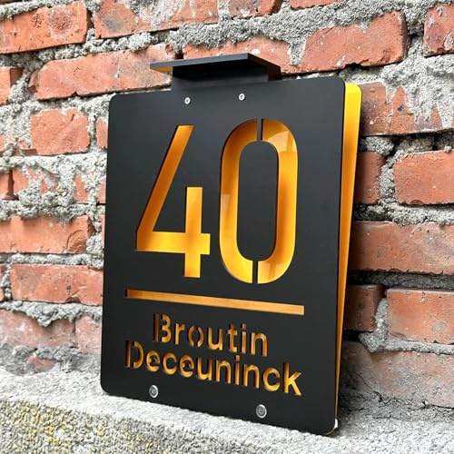 Placa solar 3D moderna personalizada para puerta, números de casa con luz solar personalizada para exterior, letreros de dirección de casa para casa (19 x 23 cm)