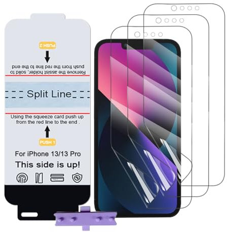 SLBESTLUC 3 Pezzi Telefono Pellicola Protettiva per iPhone 13/13 Pro, TPU Pellicola Protettiva Smartphone, HD Trasparente Pellicola Protettiva Idrogel, Senza Bolle(Non Vetro Temperato)