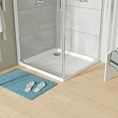 BERNSTEIN - Receveur de douche Carré Blanc 100x100x3,5cm Bac à douche Acrylique antidérapant à Rebords, Résistant & Durable - TIM