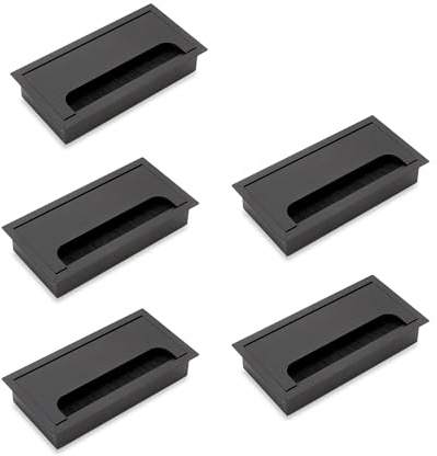 Emuca - Satz von 5 Kabeldurchführungen für Quadrum Tisch, rechteckig, 159x80mm, Unterputzmontage, Aluminium, Schwarz metallic