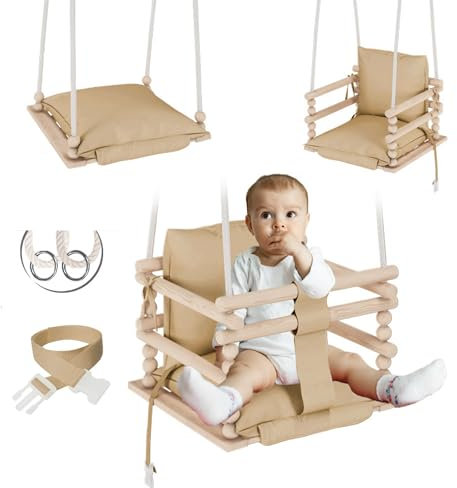 MAMOI® Columpio para bebé, columpio interior, columpio de madera para bebés y niños, columpio de madera, columpio para habitación infantil y marco de puerta, 3 en 1
