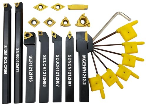 ASZLBYM 21PCS 1/2 drehmeißel 12mm Drehwerkzeuge mit Hartmetallklingen | CCMT21.51 DCMT21.51 16ER AG60 11IR A60 MGMN200 drehmeißel 12x12 CNC wendeplatten hartmetall drehwerkzeugeinsatz