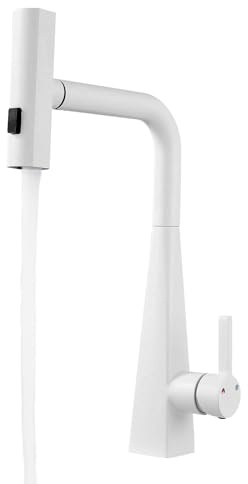 Ausziehbarer Wasserhahn,Weiß Drehbare Küchenarmatur,mit Drei Wasserabgabe Modi, Mischbatterie Küche aus Edelstahl, für Küchen, Bäder, Restaurants, Waschsalons 24 * 36cm