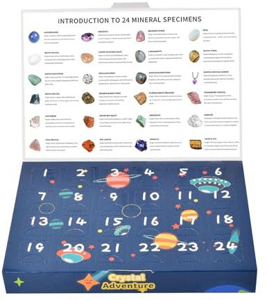 Edelsteine Kristallsammlung Countdown Kalender, 24 Natürliche Heilsteine Edelsteine Kalender Mit Überraschungen, Festliches Holiday Countdown Geschenk Für Familien Erwachsene Jugendliche