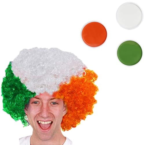 Set aus Perücke und Gesichtsfarbe für Erwachsene, Flagge, Afro-Perücke und passende Gesichtsfarbe, für Herren und Damen, Rugby-Sport-Team-Fans, Kostümzubehör-Set