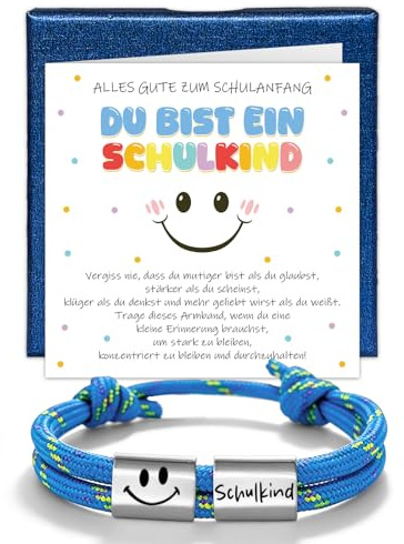 Schulkind 2026 Armband Junge Mädchen Smiley, Mutmacher Einschulung Geschenk | Schultüte Füllung Jungen Mädchen Glücksbringer Schulanfang, Schultüte Inhalt Geschenke zur Einschulung