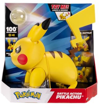 Pokemon Battle Action Pikachu - 30cm Interactive Figure | 100+ Unique Reactions with Lights and Sounds plus Tail Launcher with Accessory