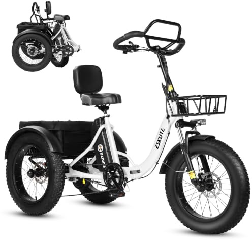ESKUTE Elektro Dreirad für Erwachsene T302 Pro, 48V 20,8Ah Akku, faltbares E-Bike Dreirad mit Tiefeinstieg, 20×4 Zoll Fat Tires Elektrofahrrad, 7-Gang, 25 km/h, 60–130 km Reichweite