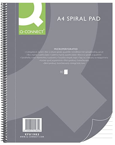 Q-Connect Spiral-Notizblock A4 Liniert / 80 Blatt / 160 Seiten/Notizbuch Spiralblock Collegeblock/Notizblock mit Spiralbindung/Schulblock Schreibblock