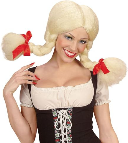 W WIDMANN MILANO Party Fashion B6357 - Perücke Heidi, blond, mit modellierbaren Zöpfen, Kunsthaar, Mottoparty, Karneval
