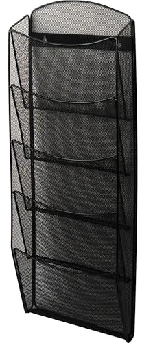 helit H6260095 - Wanddisplay „the news network“, 5 Taschen, DIN A4, schwarz | Prospekthalter Wand für DIN A4, 71,8 x 26 x 10,4 cm