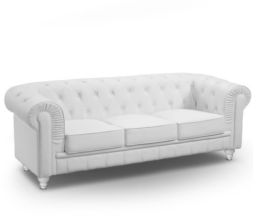 Menzzo Grand Canapé Chesterfield 3-Sitzer Sofa Weiß