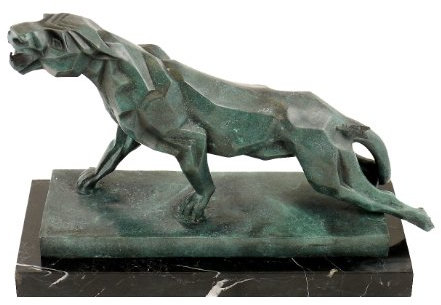 Bronzefigur im Stil des Kubismus - Panther Skulptur - signiert - Duvernet - Art Deco Figur - Luxus Dekoration in Bronze