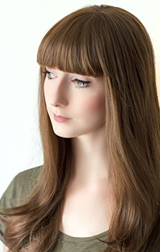 Prettyland Damen natürlich langhaar-Perücke Glatte in braun mit Pony Party Alltag Wig C309