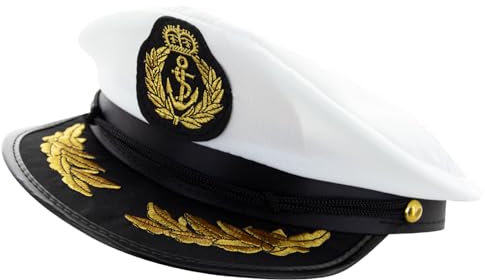 Alsino Kapitänsmütze Herren Kapitän Kapitänin Seemann Matrosen Marine Mütze Hut (177) weiß - verstellbar Erwachsene - Für Karneval Fasching Mottoparty JGA Boot Schiff