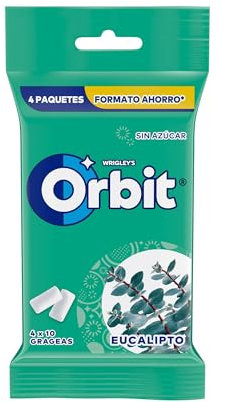 Orbit - Chicle sin azúcar con sabor a eucalipto - 4 paquetes x 10 grageas