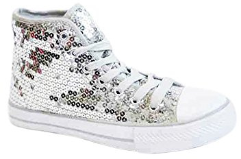 TrendandStylez Pailletten Schuhe Silber Glitzer 36-42 Damen & Herren Designer Schnürer